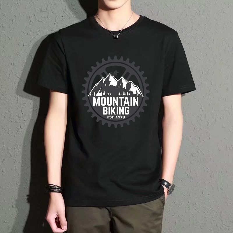 Men's Black Round-Neck Short-S - Mountain Biking Cartoon reseña y precio