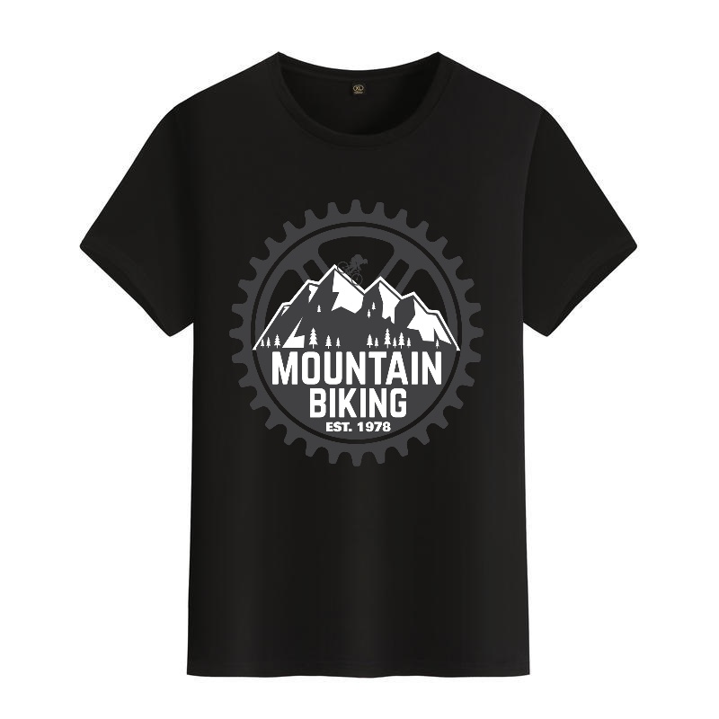 Men's Black Round-Neck Short-S - Mountain Biking Cartoon reseña y precio