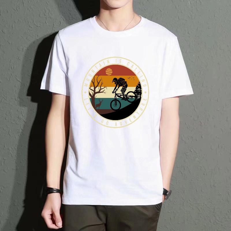 Men's Black Round-Neck Short-S - Mountain Biking Cartoon reseña y precio