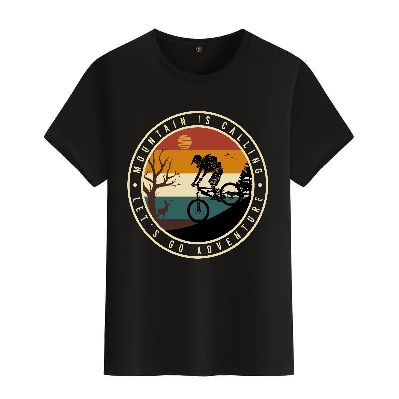 Men's Black Round-Neck Short-S - Mountain Biking Cartoon reseña y precio